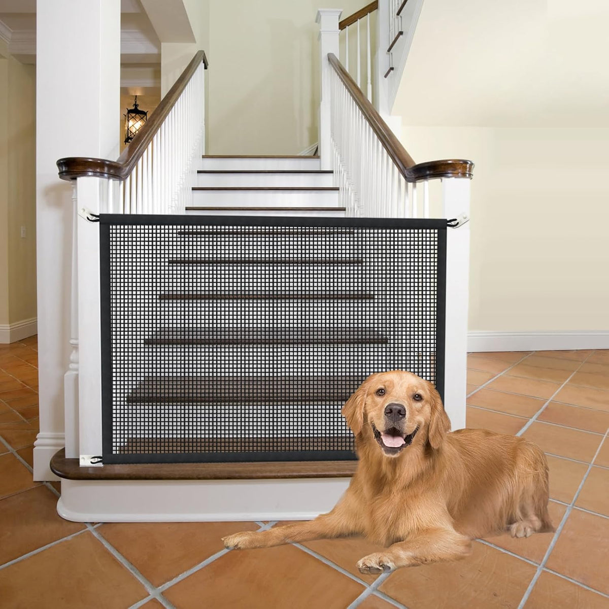 Dog Gate for Stairs Pet Gates for The House: Dog Gate Indoor Dogs Screen Mesh Gate for Doorways Stairways 29 inches Tall, 30 inch Wide, Fits Openings 24'' to 27'' Wide