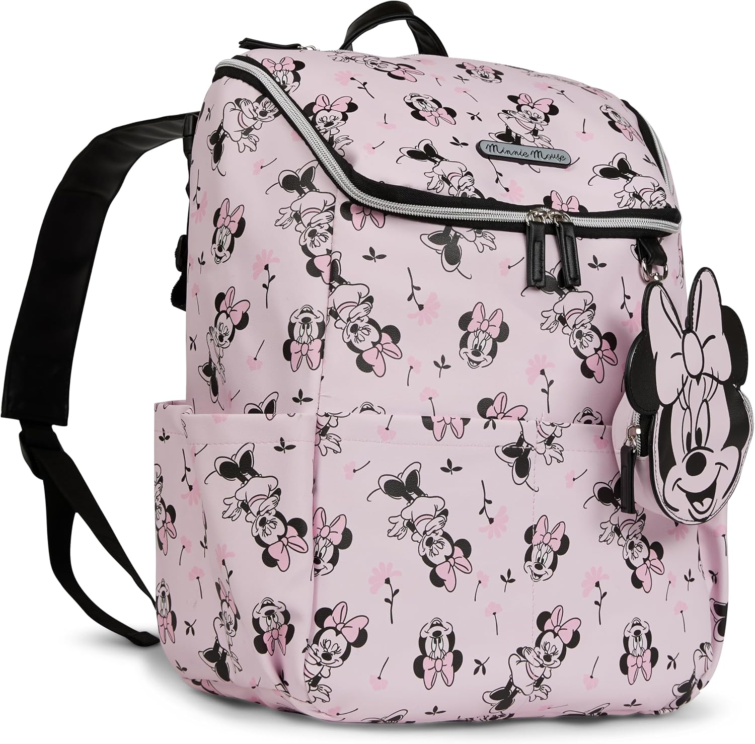 Disney Diaper Bag Backpack with Changing Pad Minnie Mouse – 16” Nylon Baby Bag for Parents, Insulated Bottle Holders, Multiple Storage Pockets