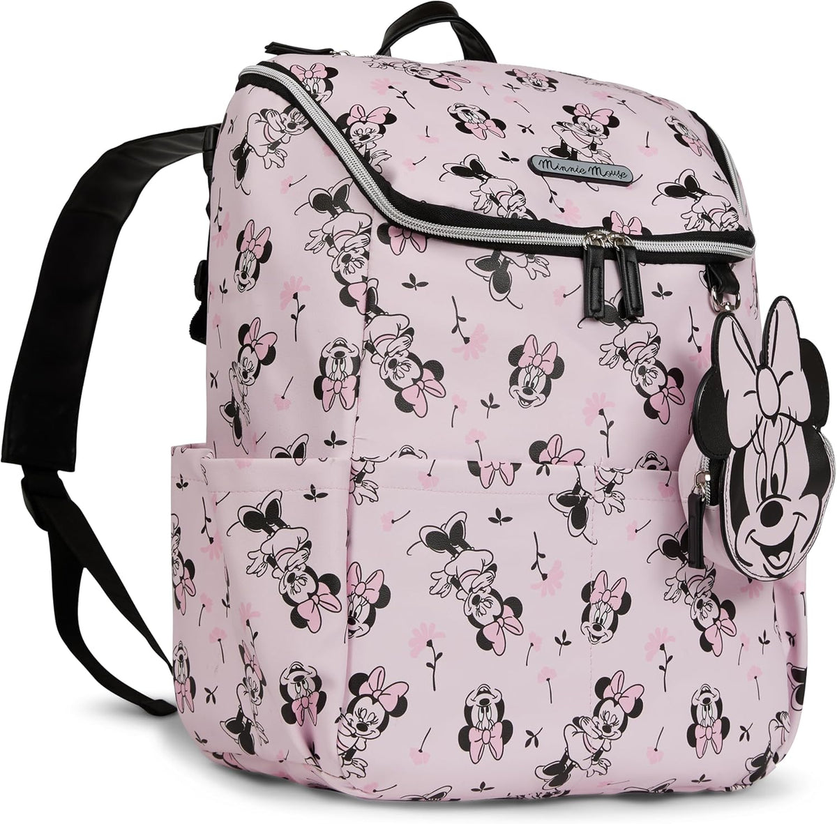 Disney Diaper Bag Backpack with Changing Pad Minnie Mouse – 16” Nylon Baby Bag for Parents, Insulated Bottle Holders, Multiple Storage Pockets
