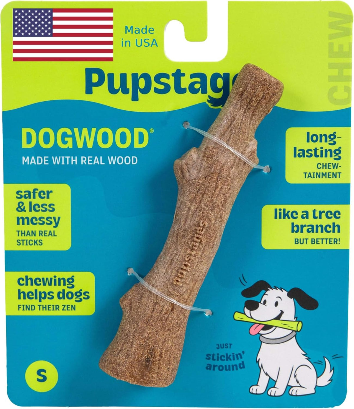 Pupstages Dogwood Stick Dog Chew Toy, Made in USA, Small, 5.4"