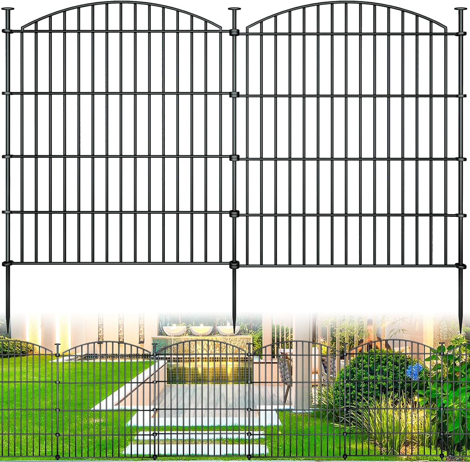 10 Panel No Dig Metal Garden Fence 32"H x 23.6'L Dog Fence Outdoor for Yard