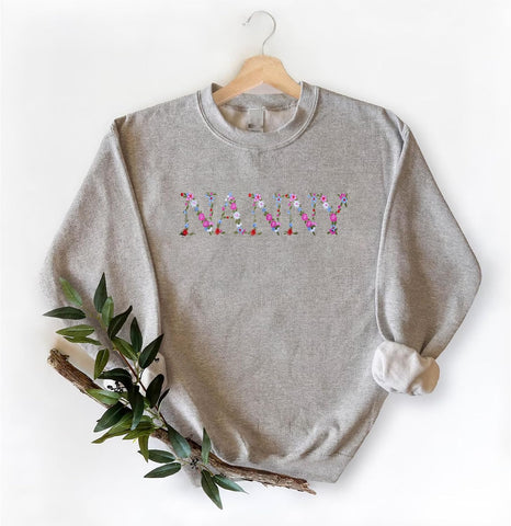 Embroidery Nanny Sweatshirts For Women Gift Sweatshirt From Grandkids Nanny Flower Grandma Gift Mothers Christmas
