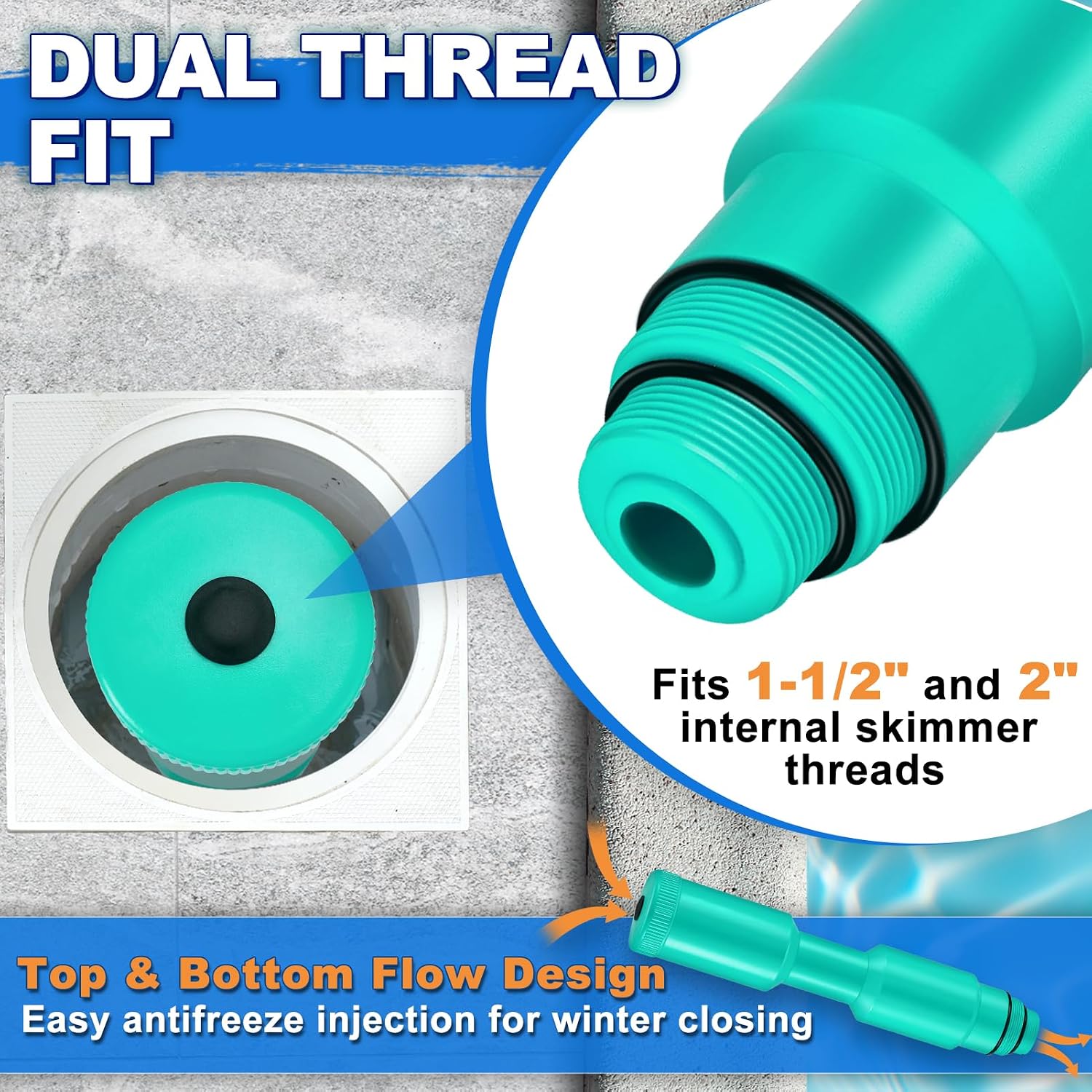 2 Pack Pool Skimmer Plug for 1-1/2 in and 2 in Threaded Skimmers