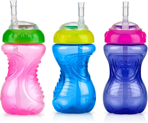 Nuby No-Spill Soft Straw Easy Grip Sippy Cup, 10 Oz - 3 Pack