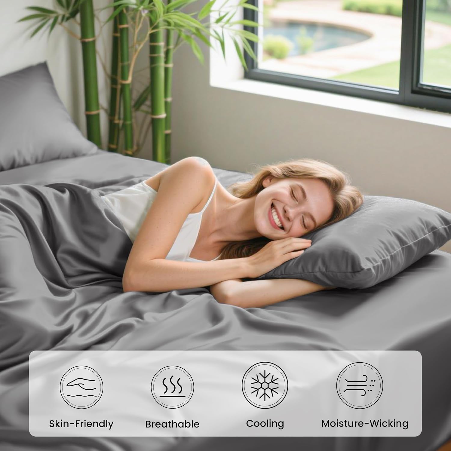Love's cabin 4 Piece Full Size Sheet Set, 100% Rayon Derived from Bamboo, Cooling & Breathable, Soft Silky Deep Pocket up to 16", Hotel Luxury Bedding for Hot Sleepers, Grey