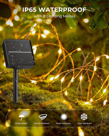 Minetom Solar Fairy Lights,33Ft 100 LED String Lights Outdoor with 8 Modes