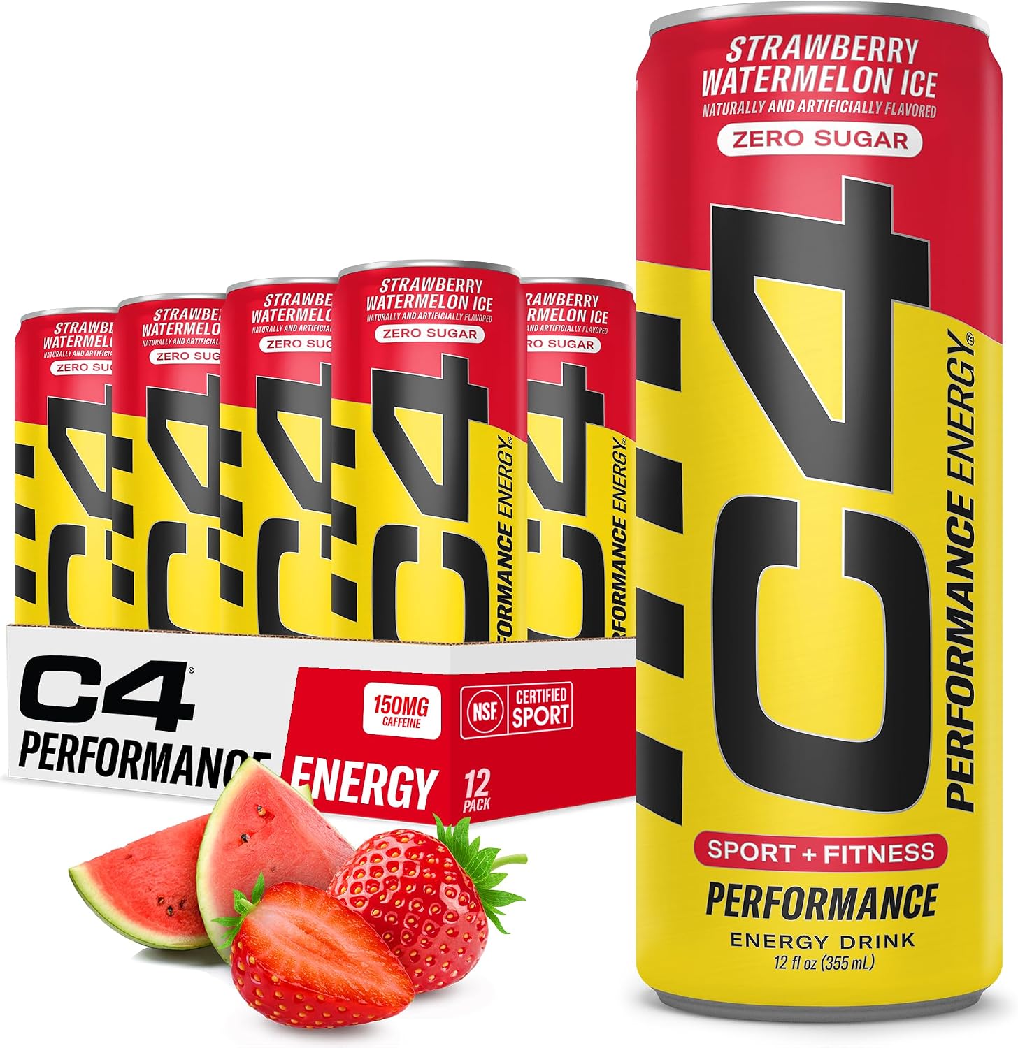 C4 Performance Energy Drink, Zero Sugar, Strawberry Watermelon Ice, 12pk