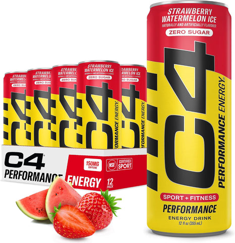 C4 Performance Energy Drink, Zero Sugar, Strawberry Watermelon Ice, 12pk