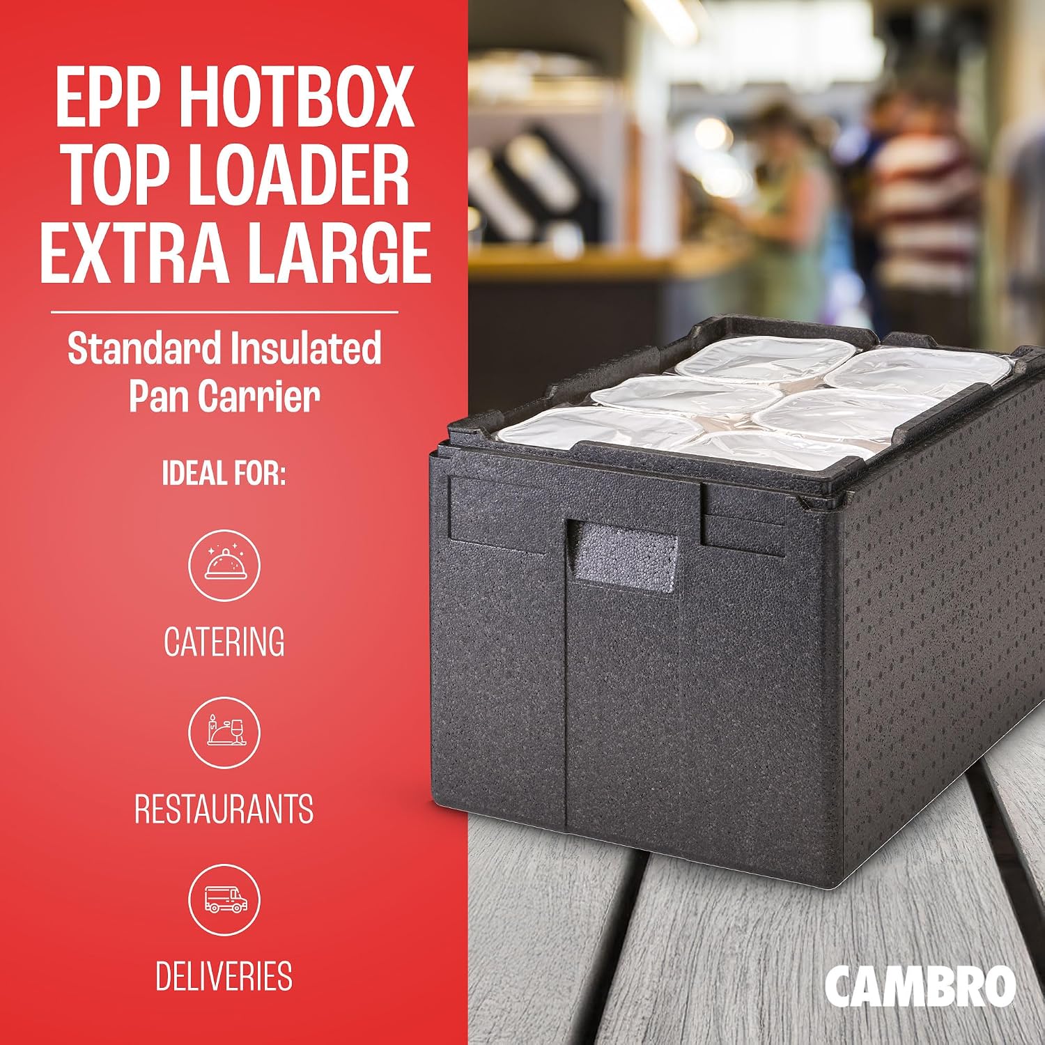 Cambro GoBox Insulated Lightweight Thermal Hot Box and Food Pan Carrier (12 Inch Deep) - Hotbox and Food Warmer for Catering & Transport - Top Load (Black)