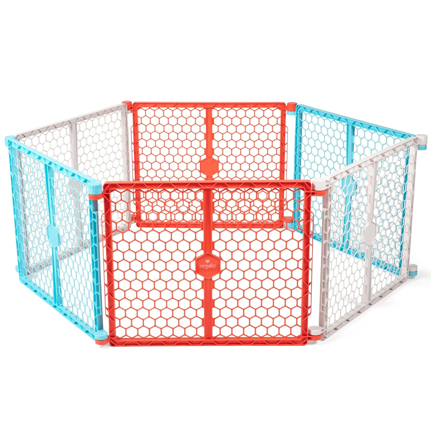 Regalo Safety 192-Inch Super Wide Baby Gate and Play Yard, 2-in-1 Convertible Plastic Baby Gate, Extra Wide Safety Barrier, Hardware Mounted, Adjustable Panels for Openings, Ages 6–24 Months