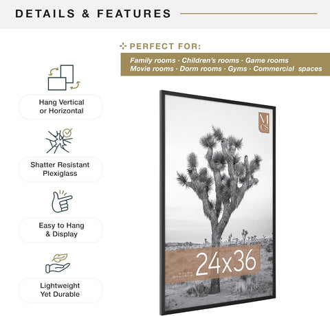 MCS Everline Poster Frame, 24x36, Black