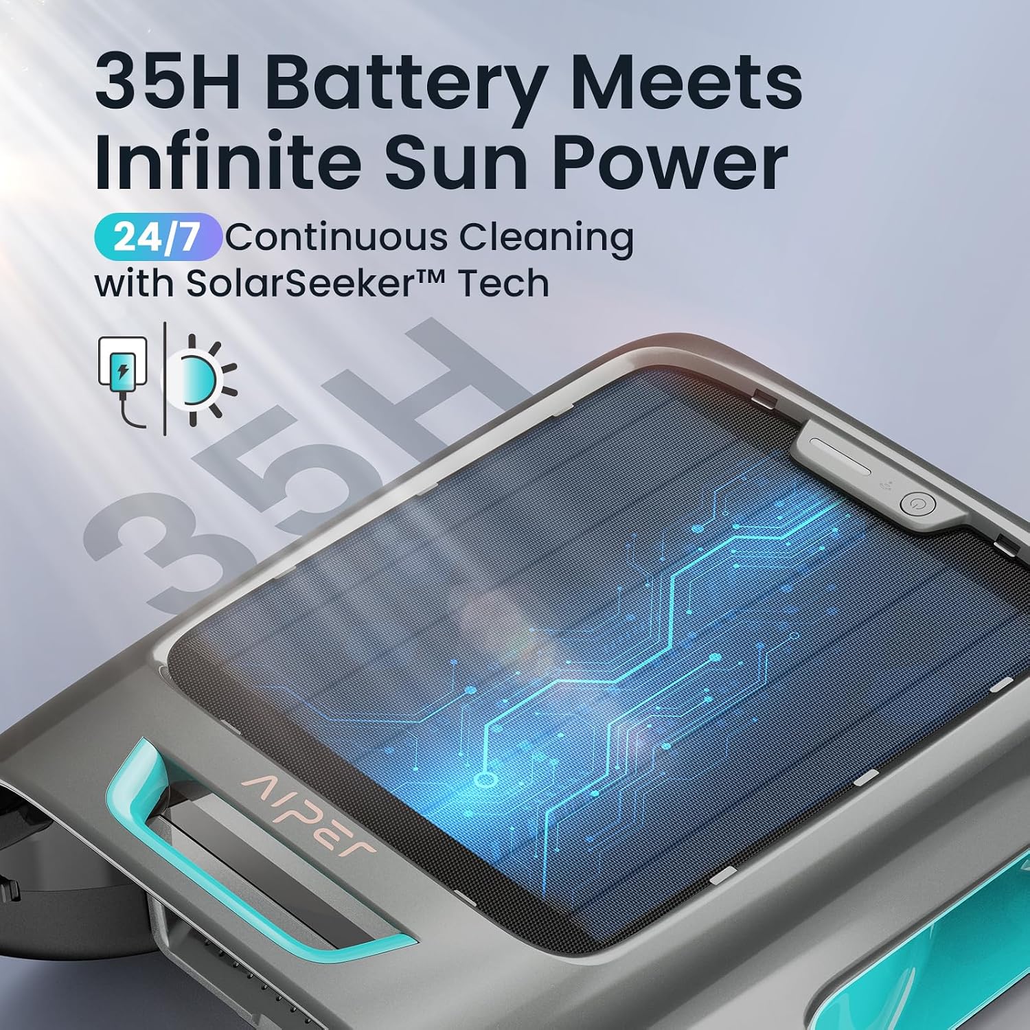 AIPER EcoSurfer S2 24/7 Solar Pool Skimmer Robot with App Support, Blue