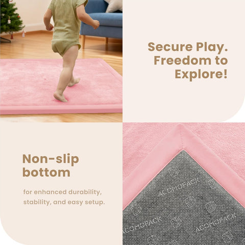 1.3" Thick Baby Play Mat for Floor,71x79 Ultra Soft Elasti-Foam Mat（Pink）