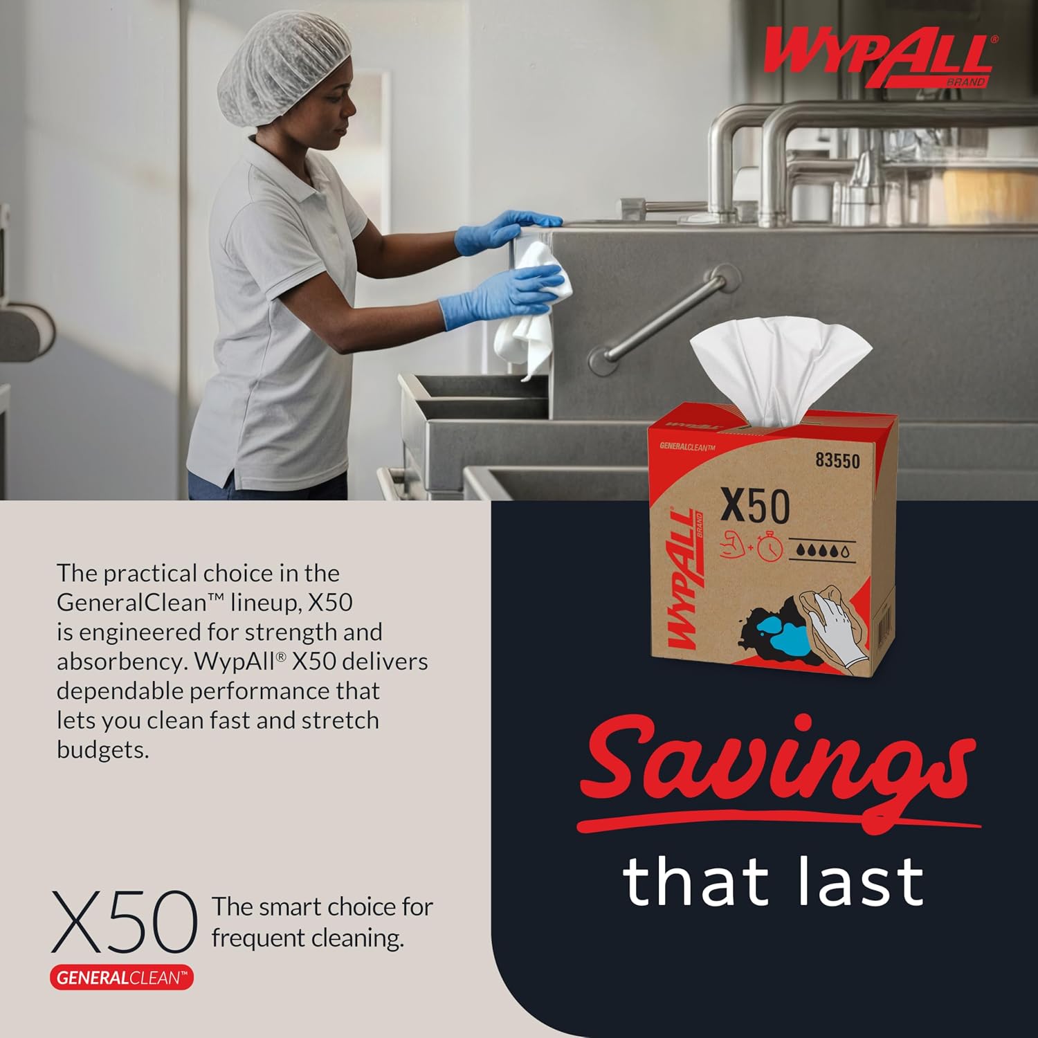 WypAll GeneralClean X50 Cleaning Cloths, 10 x 168 Towels (83550)
