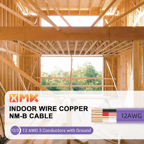 XMK 25ft NM-B 12/3 Wire with Ground,12 Gauge 3 Conductor Electrical Wire