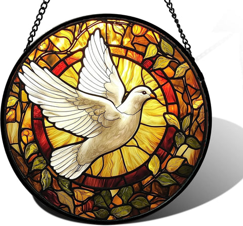 Flying White Dove Stained Glass Window Hanging Suncatcher Gifts 6.3"