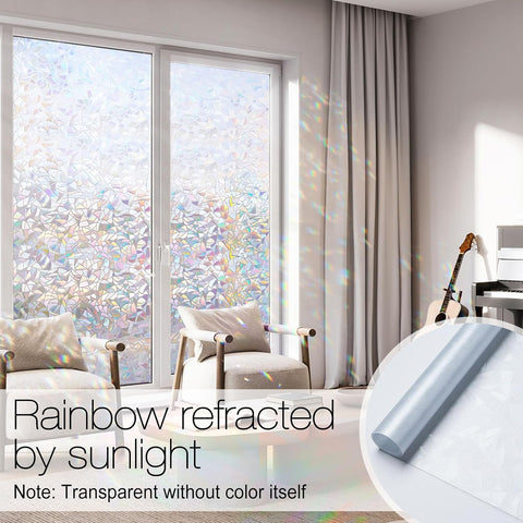 rabbitgoo Rainbow Window Privacy Film, Stained Glass Cling, 17.5" x 78.7"