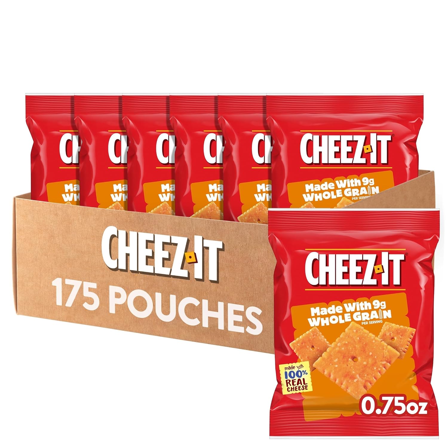 Cheez-It Cheese Crackers, Baked Snack Crackers, Made with Whole Grain, Original (175 Pouches)