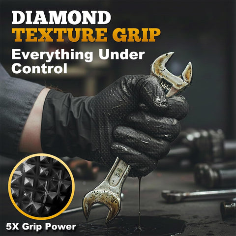 TitanFlex Heavy Duty Black Industrial Nitrile Gloves with Raised Diamond Texture, Latex Free 8mil