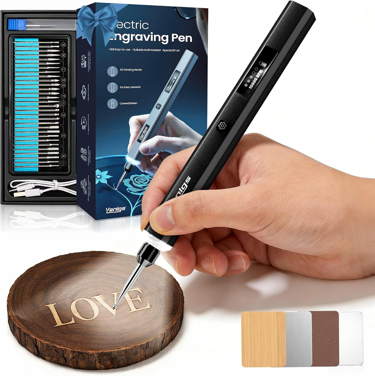 Vanlgs Engraving Pen for Metal Wood Glass Plastic Gift for Teens, Black