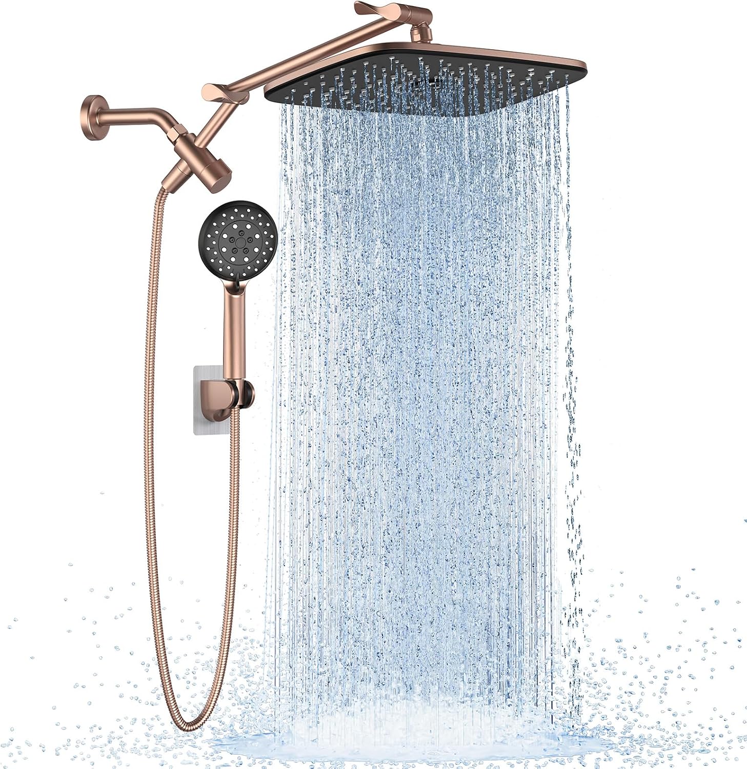 Veken Rose Gold 11.8" High Pressure Shower Head with Handheld, Easy Install