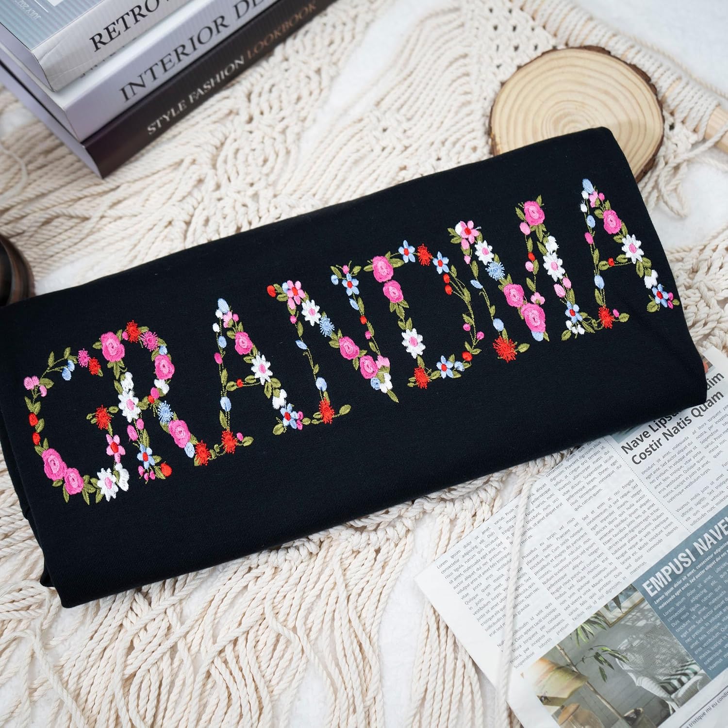 Embroidery Floral Grandma Sweatshirts For Women Gift Sweatshirt From Grandkids Flower Gift Mothers Day Christmas