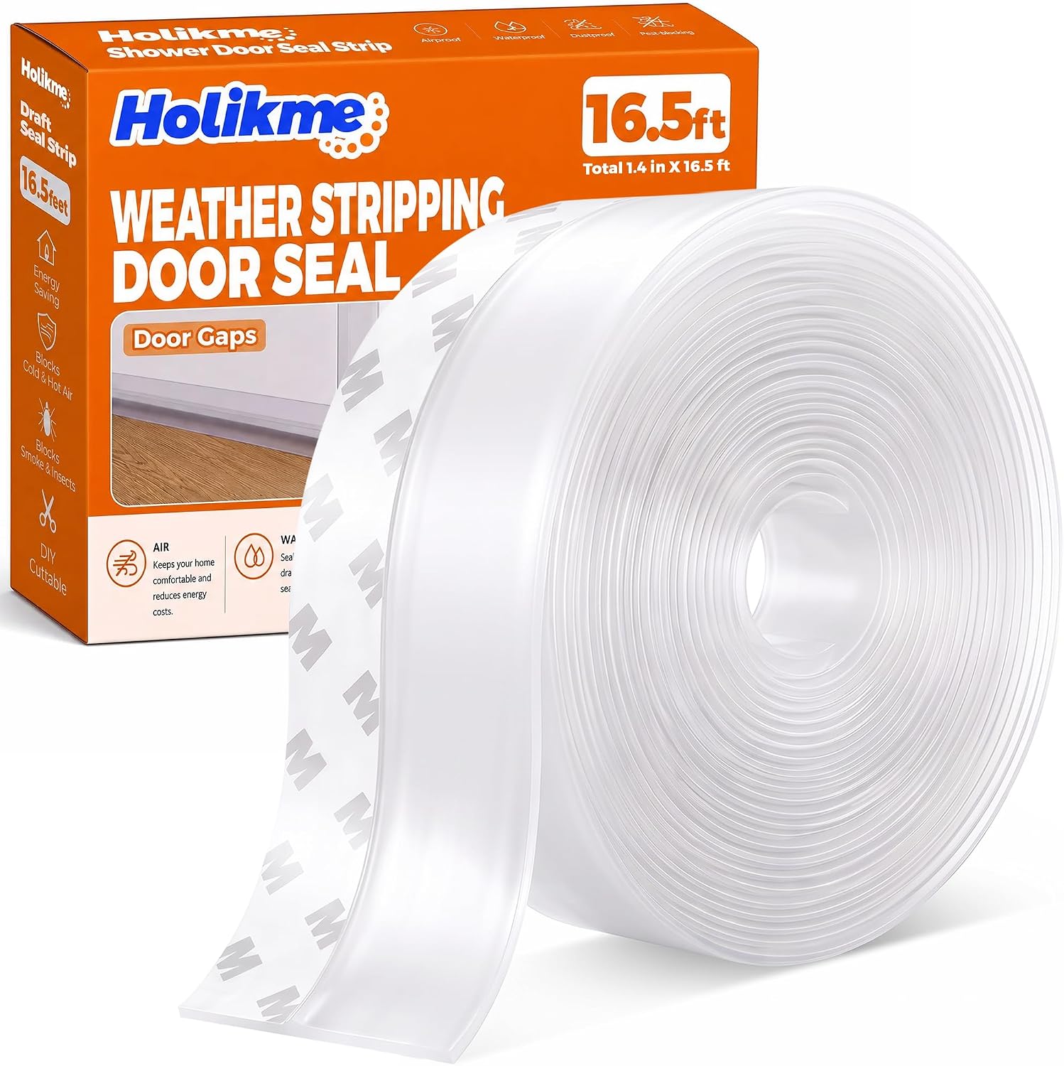 Holikme Weather Stripping Door Seal, Shower Door Bottom Seal, 1.4" W-16.5Ft