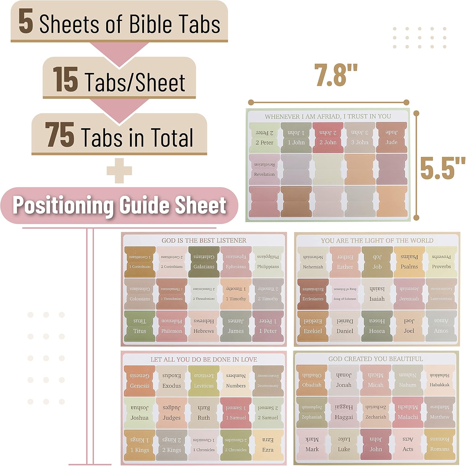Mr. Pen- Bible Tabs, 75 Boho Theme Laminated Tabs for Women and Men