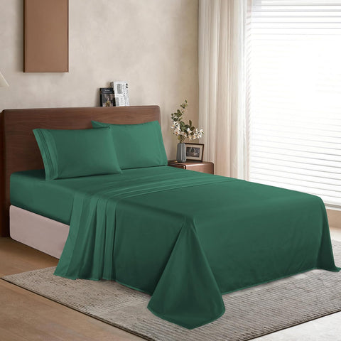 Elegant Comfort Luxury 1500 Premium Hotel Quality Microfiber 4-Piece Sheet Set - Wrinkle Resistant, All Around Elastic Fitted Sheet, Deep Pocket up to 16", California King, Hunter Green