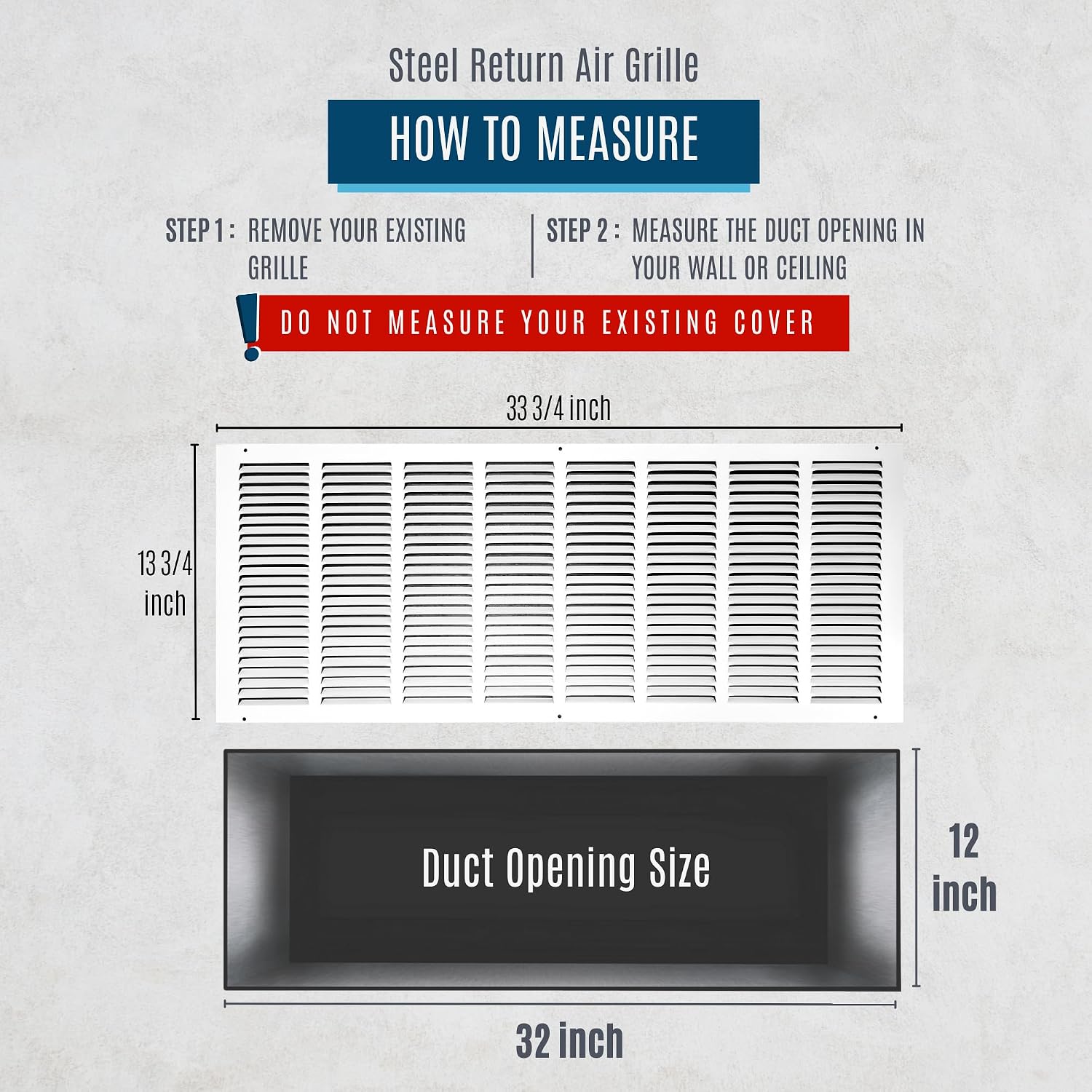 Fits 32x12 Duct Opening | Steel Return Air Grille by Handua | Vent Cover Grill for Sidewall and Ceiling | White | HVAC Cold Air Intake Grille | Outer Dimensions: 33.75"W X 13.75"H