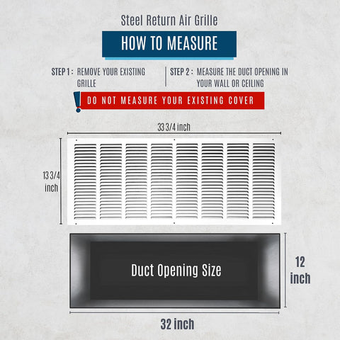 Fits 32x12 Duct Opening | Steel Return Air Grille by Handua | Vent Cover Grill for Sidewall and Ceiling | White | HVAC Cold Air Intake Grille | Outer Dimensions: 33.75"W X 13.75"H