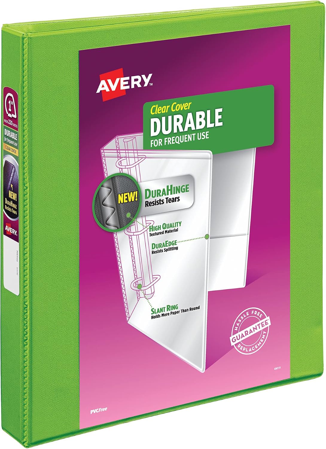 Avery Durable View 3 Ring Binder, 1" Slant Rings, 1 Chartreuse Binder