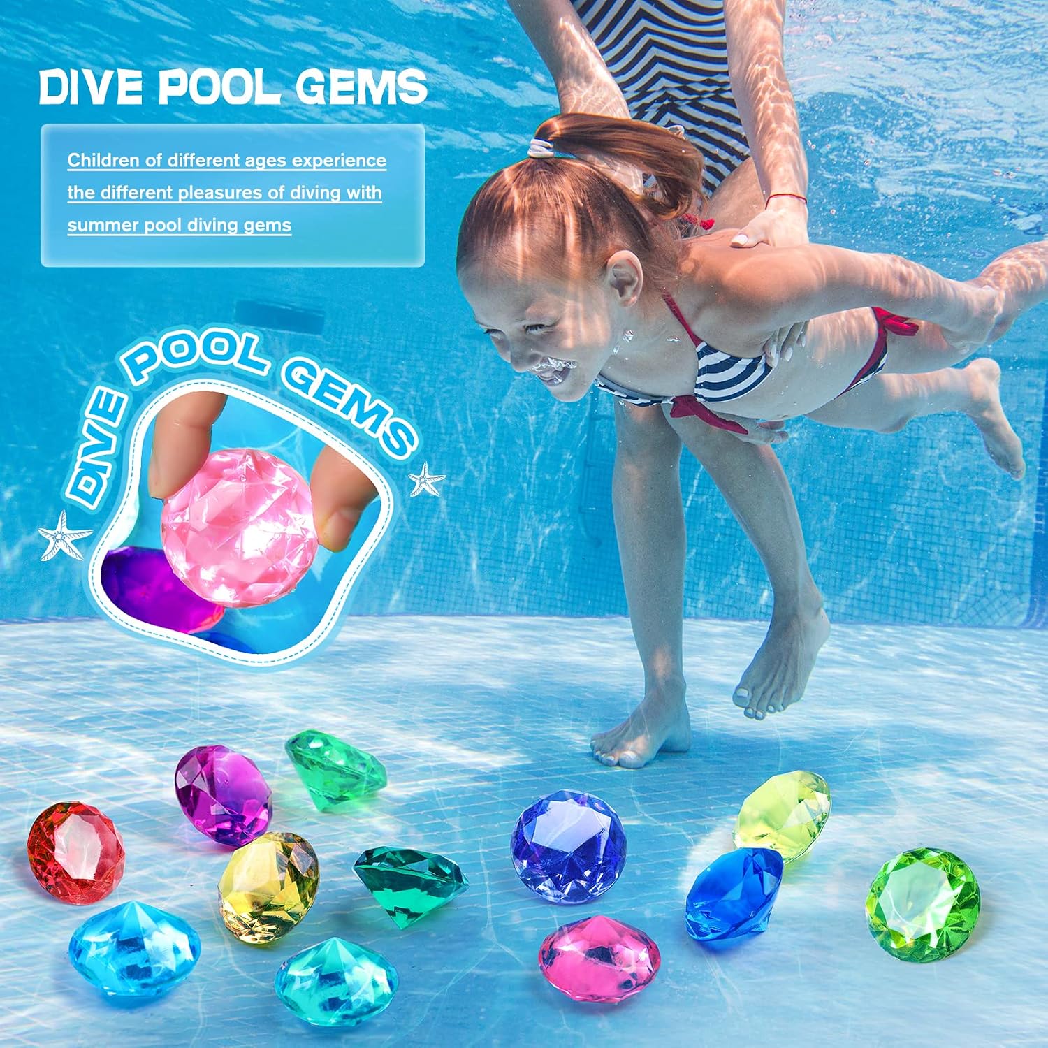 Diving Gems Pool Toys with Purple Treasure Chest Toy for Girls Age 3-10