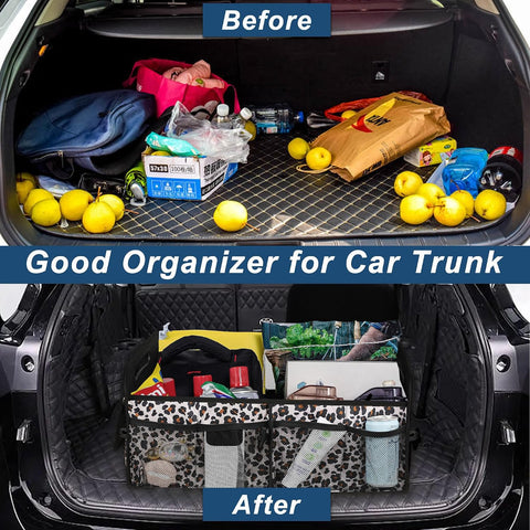 Deosk Trunk Organizer and Storage with Reinforced Handles,Car Accessories for Women/Men 50L Waterproof Polyester Trunk Organzier for Car/SUV/Minivan/Truck(Medium,Leopard print)