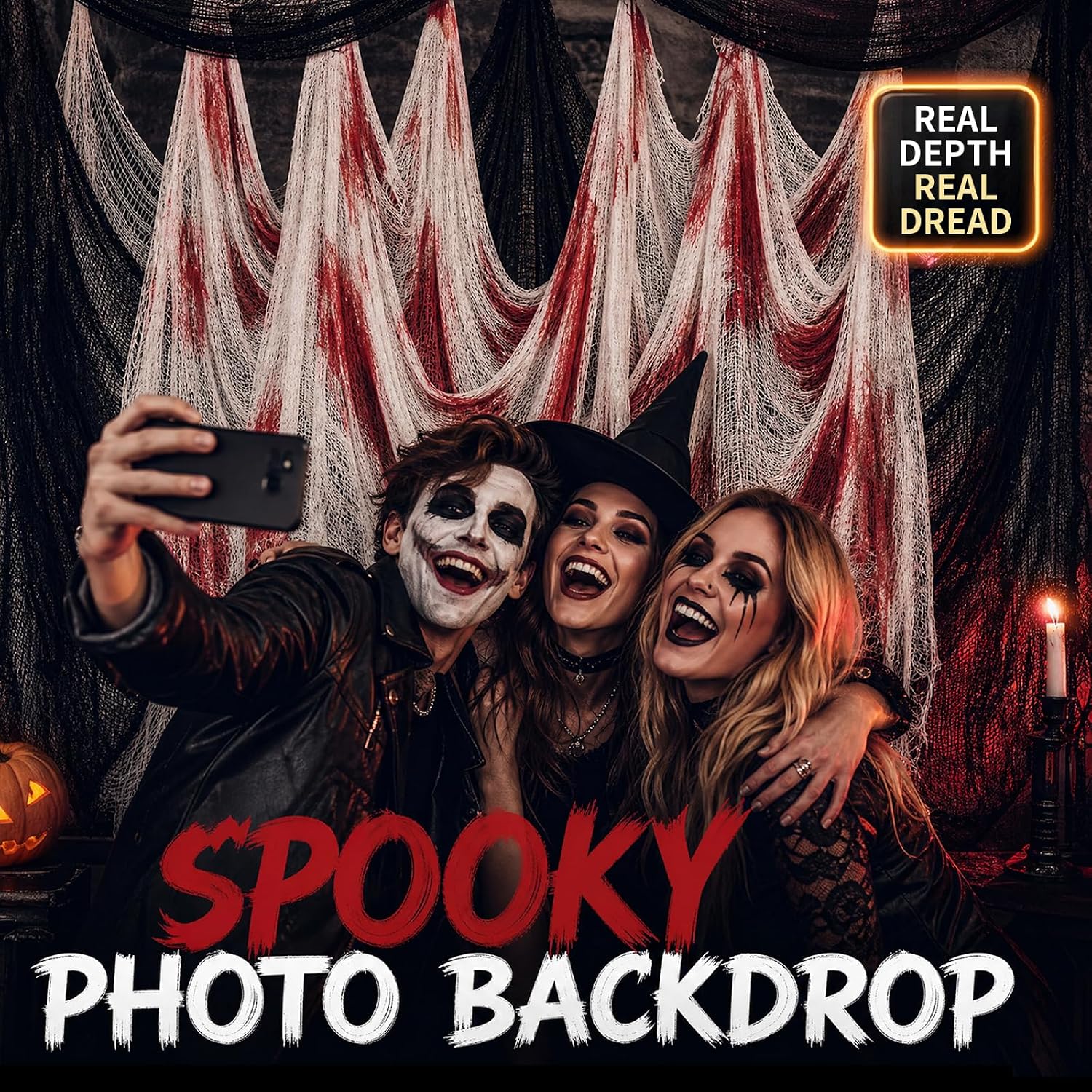 6Pcs Halloween Creepy Cloth 30×72inch, Scary Halloween Fabric Gauze, 2Pcs Blood 4Pcs Black Creepy Cloth for Yard, Doorway, Haunted House Party