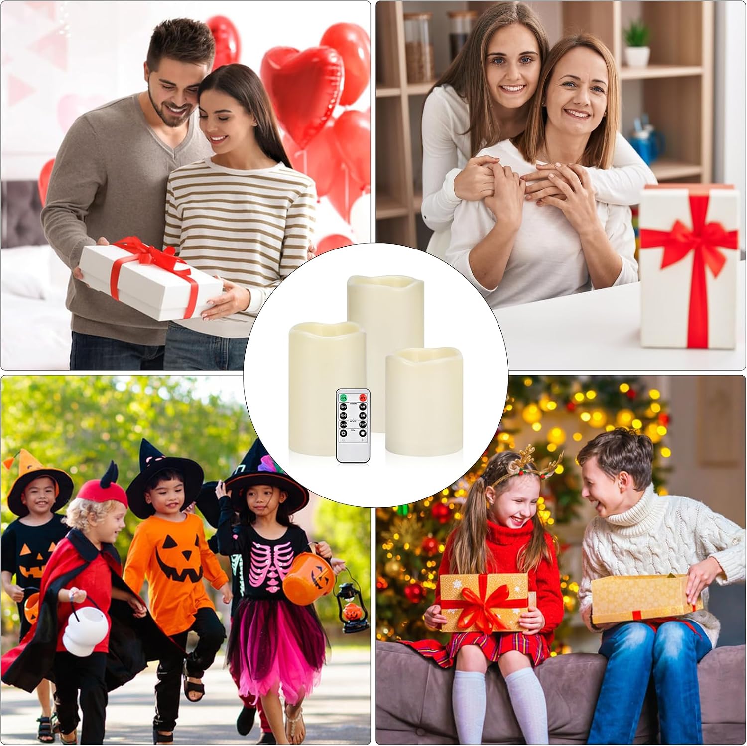 Flameless Candles 4" 5" 6" Outdoor Indoor Pillars Battery Operated Flickering Candles Include 10-Key Remote Timer 400+ Hours by 2 AA Batteries (Ivory Candle - Warm light, 3"D x 4"|5"|6" H - 6 Pack)