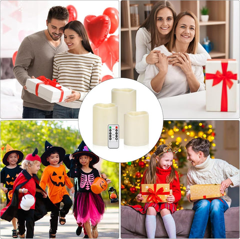 Flameless Candles 4" 5" 6" Outdoor Indoor Pillars Battery Operated Flickering Candles Include 10-Key Remote Timer 400+ Hours by 2 AA Batteries (Ivory Candle - Warm light, 3"D x 4"|5"|6" H - 6 Pack)