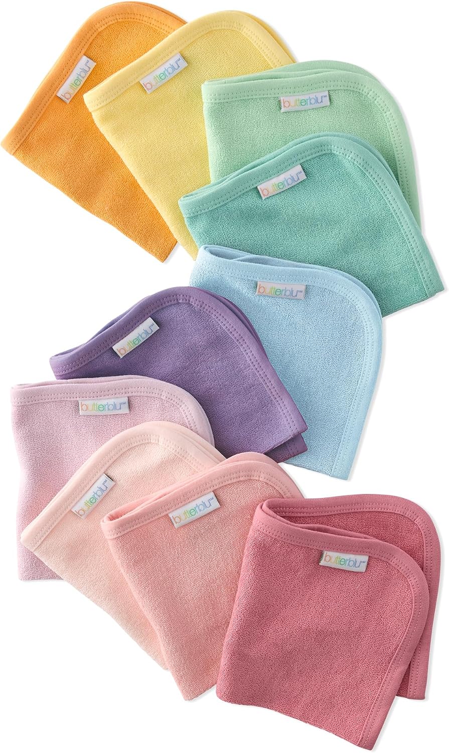 Butterblu River 10-Pack Baby Terry Washcloths 100% Organic Cotton Absorbent for Baby and Toddler Boys & Girls, Sunny Pink Rainbow, One Size