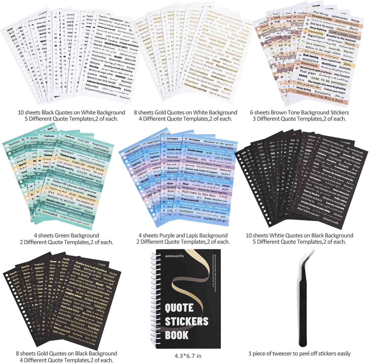 2500+ Pcs Word Stickers for Journaling, 50 Sheets Quote Sticker Gold Foil Art Scrapbook Supplies for Junk Journal, Scrapbooking Supplies for Bullet Journal Craft Small Talk Stickers for DIY Gift Card