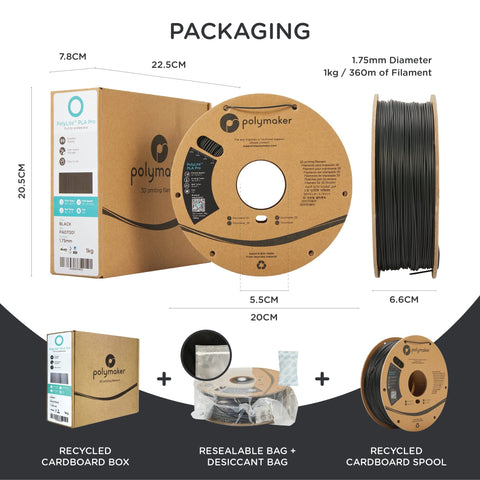 Polymaker PLA PRO Filament 1.75mm, Tough & High Rigidity Black PLA Filament 1.75mm 1kg Cardboard Spool - PolyLite PLA PRO 3D Printer Filament 1.75mm, Print with Most 3D Printers Using 3D Filament