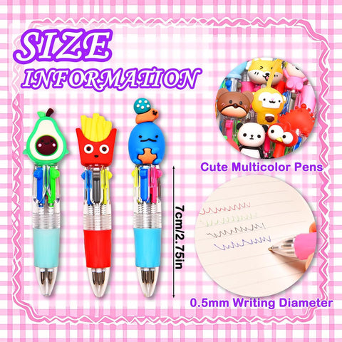 24Pcs Mini Multicolor Pens in One 4-in-1, Cute Pens Bulk for Party Favors and Birthdays, Delightful Ballpoint Pen Back To School Gifts Classroom Student Prizes