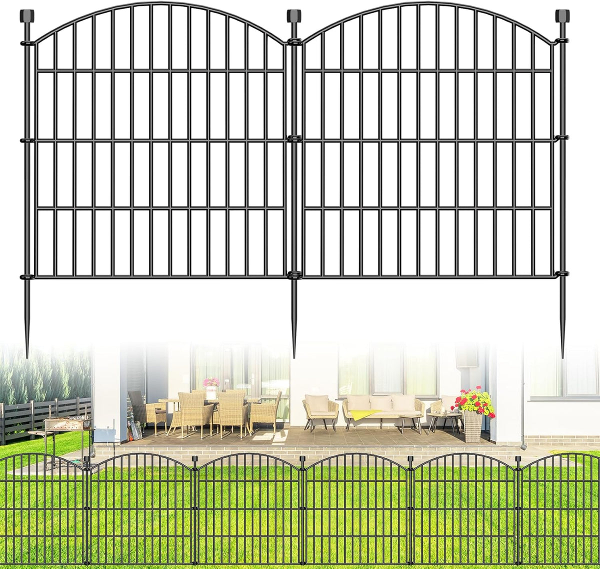 5 Panel No Dig Decorative Garden Fence 24" H x 10'L Outdoor Dog Barrier