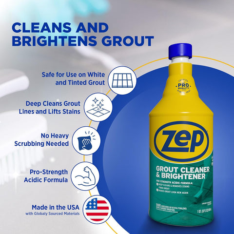 Zep Grout Cleaner and Brightener - 32 Ounce (1 Bottle) - ZU104632 - Deep Cleaning Formula Removes Old Stains From Grout