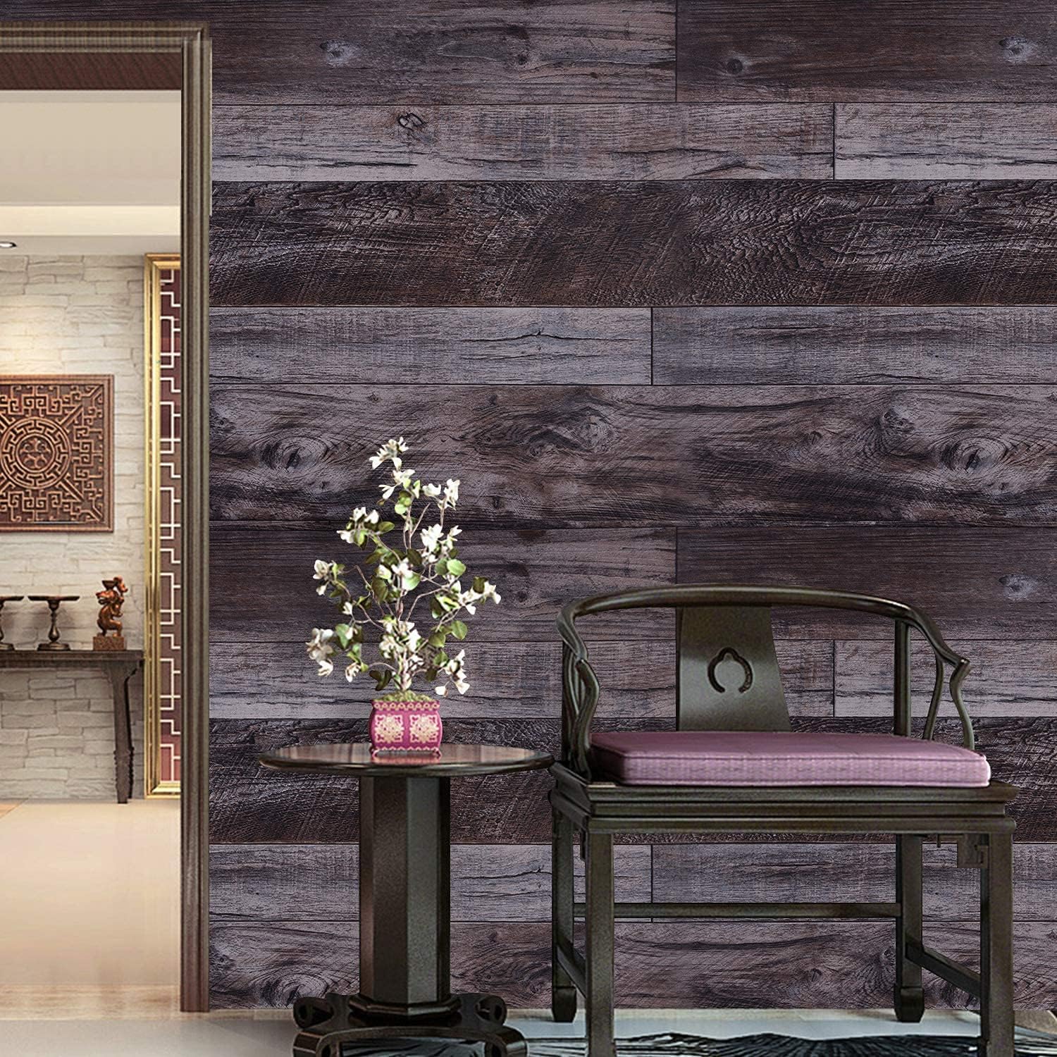WENMER 17.71" x 590" Grey Wood Peel and Stick Shiplap Self Adhesive Wallpaper - Plank Wallpaper for Countertop, Cabinet, Shelf, Drawer, Wall, Door