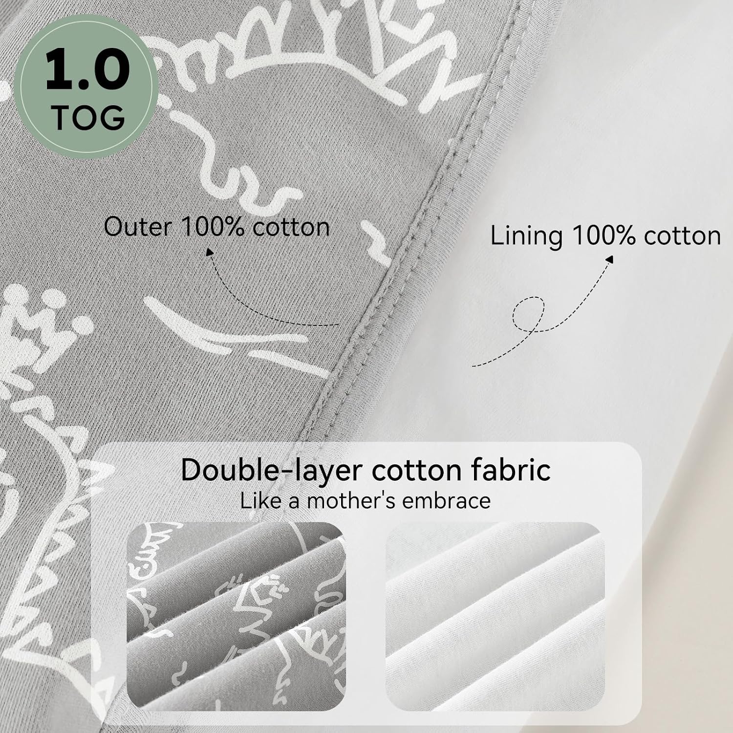 Unnivoll Baby Sleep Sack 0-6 Months 100% Organic Cotton 1.0 TOG