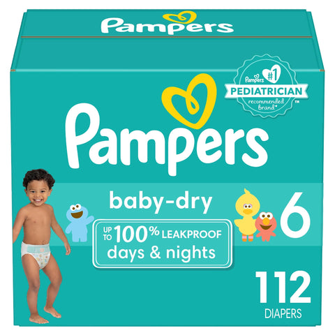 Pampers Baby Dry Diapers - Size 6, 112 Count, Absorbent Disposable Diapers