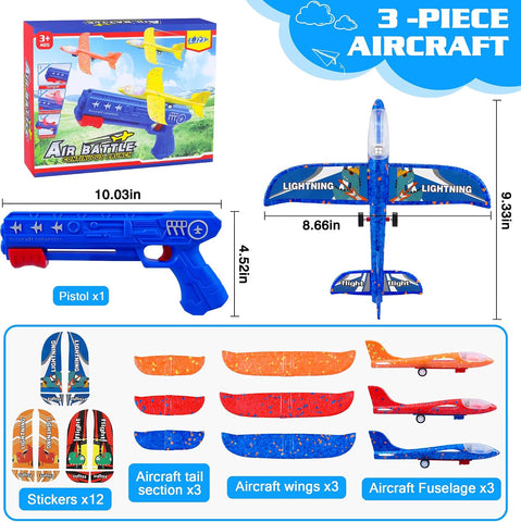 LJZJ 3pk LED Foam Plane Launcher, 2 Modes Outdoor Toy Gift Boys Girls 3+