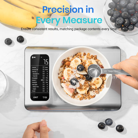 Etekcity Smart Food Kitchen Scale with Nutritional Calculator, Free App with 19 Nutrients Tracking, Calorie, Marco, Digital weight grams and ounces for weight loss, Premium Stainless Steel, 11lb