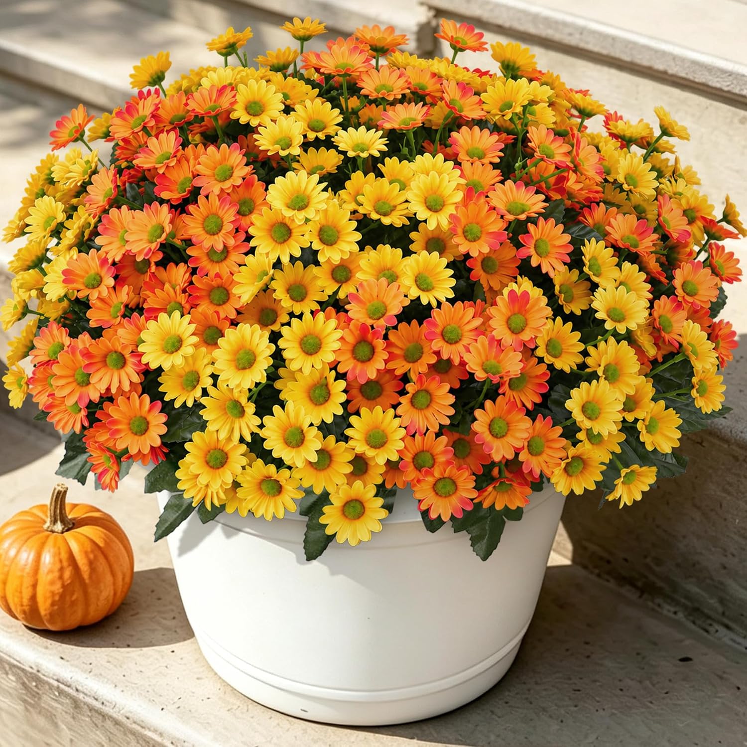 Ammyoo Artificial Mums Fake Fall Flowers for Outdoors Planter Porch Decor