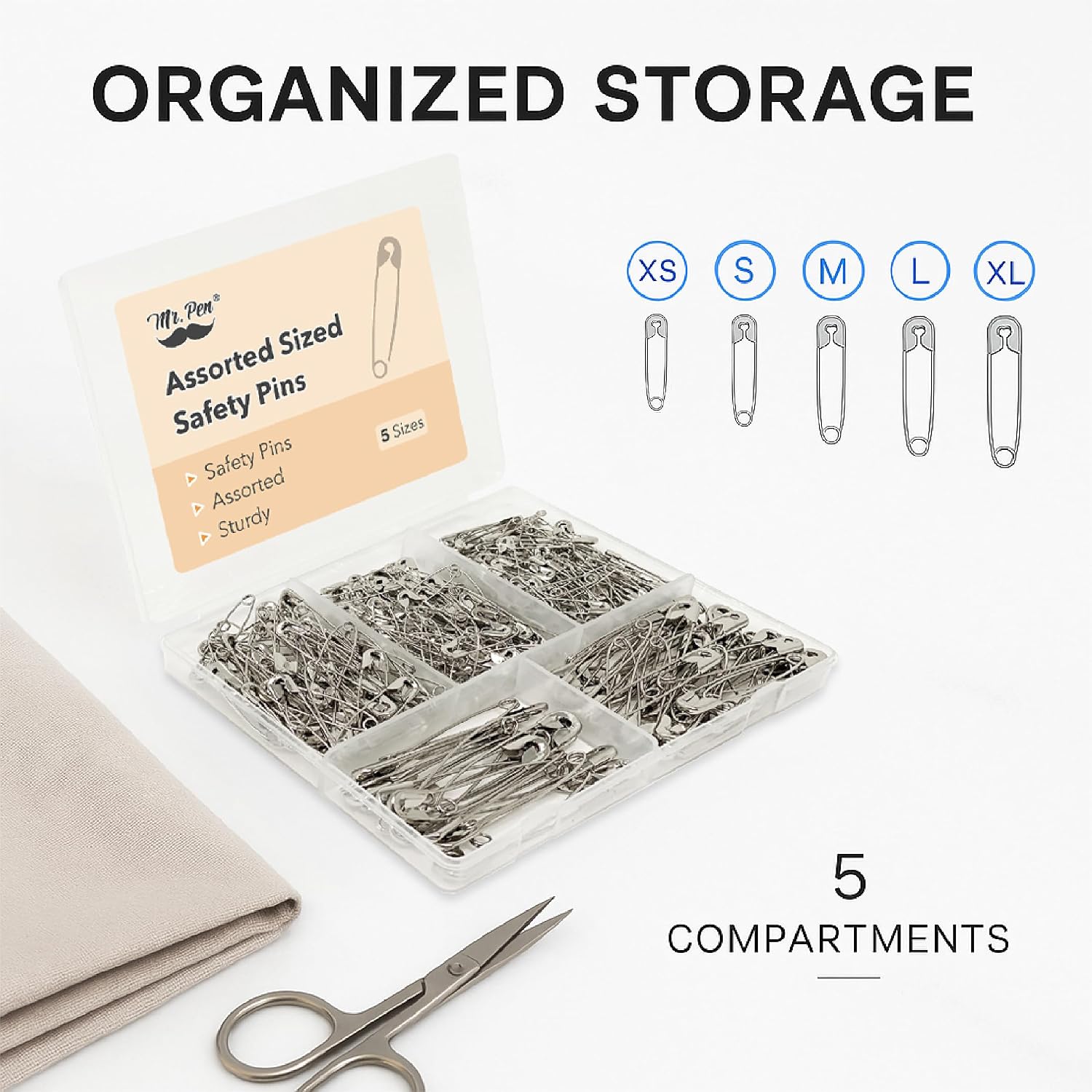Mr. Pen- Safety Pins, 300 Pack, Small & Large Sizes, Nickel Plated Steel